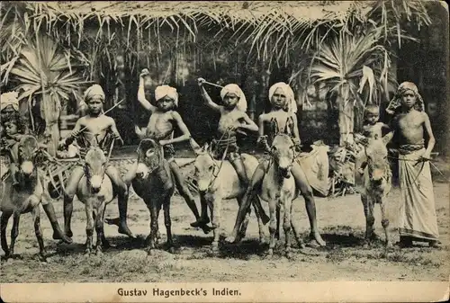 Ak Gustav Hagenbeck's Indien, Völkerschau, Inder, Esel