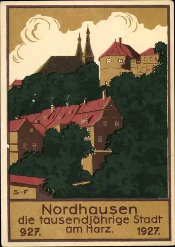 Steindruck Ak Nordhausen in Thüringen, 1000 Jahrfeier 1927