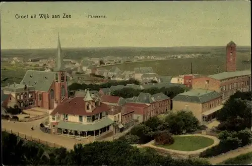 Ak Wijk aan Zee Beverwijk Nordholland Niederlande, Panorama mit Kirche