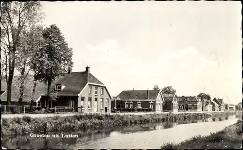 Ak Lutten aan de Dedemsvaart Overijssel, Flusspartie, Häuser