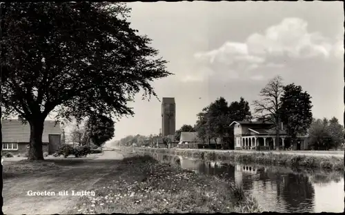 Ak Lutten aan de Dedemsvaart Overijssel, Fluss, Straße, Häuser