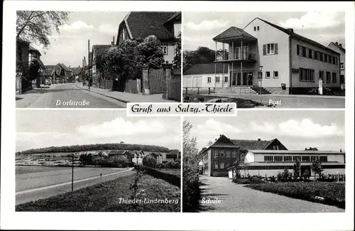 Ak Thiede Salzgitter Niedersachsen, Thieder Lindenberg, Schule, Post, Dorfstraße