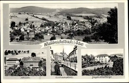 Ak Waldmichelbach Wald Michelbach im Odenwald Hessen, Schulen, Rathausplatz, Jugendherberge