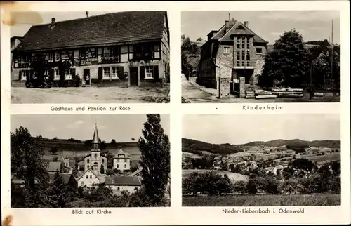 Ak Nieder Liebersbach Birkenau im Odenwald, Gasthaus Zur Rose, Kinderheim, Kirche