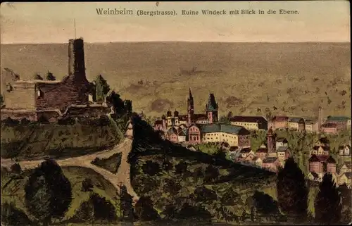 Ak Weinheim an der Bergstraße Baden, Ruine Windeck, Blick in die Ebene