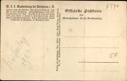 Ak Weinheim an der Bergstraße Baden, Wachenburg, Großer Festsaal