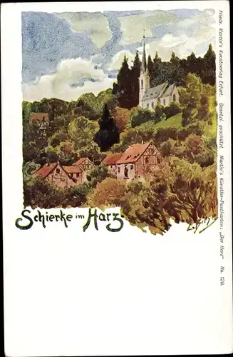 Künstler Ak Biese, C., Schierke Wernigerode am Harz, Häuser und Kirche