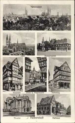 Ak Halberstadt am Harz, Totale, Dom, Rathaus, Theater, Stelzfuß, Hoheweg