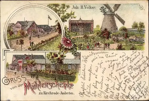 Litho Kirchrode Anderten Hannover, Windmühle, Mühlenschenke