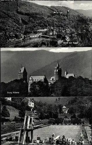 Ak Altena Westfalen, Blick zur Egge, Burg, Schwimmbad