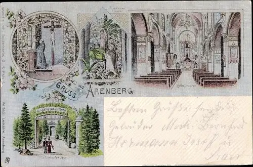 Litho Arenberg Koblenz am Rhein, Kirche, Innenansicht, Aufgang zum Oelberg