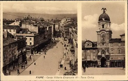 Ak Rijeka Fiume Kroatien, Corso Vittorio Emanuele III, Torre Civica