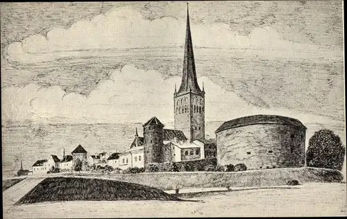 Künstler Ak Tallinn Reval Estland, Olaikirche, Dicke Margarete, Wehrtürme