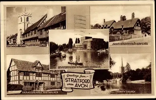 Ak Stratford upon Avon Warwickshire England, Trinity Church, Grammar School, Theatre