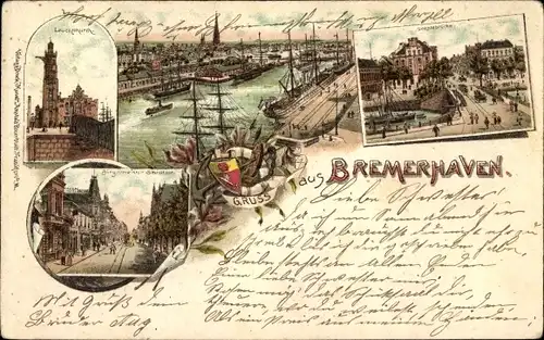 Litho Bremerhaven, Leuchtturm, Geestebrücke, Hafen, Bürgermeister Smidt Straße
