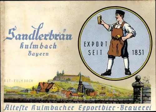 Künstler Ak Kulmbach in Oberfranken, Exportbier Brauerei Sandlerbräu, Ortschaft