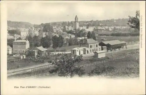 Ak Orbec Calvados, Une Vue, Blick auf den Ort, Bahnhof