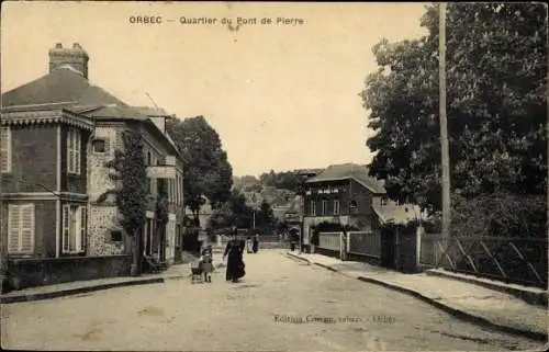 Ak Orbec Calvados, Quartier du Pont de Pierre