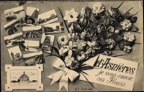 Ak Asnières Hauts-de-Seine, Blumenstrauß, Ortansichten