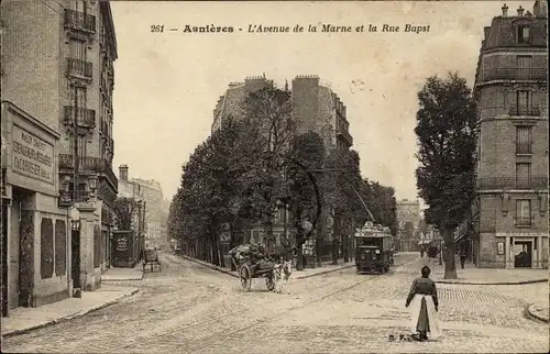 Ak Asnières Hauts-de-Seine, L'Avenue de la Marne et la Rue Bapst