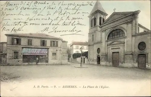 Ak Asnières Hauts-de-Seine, La Place de l'Eglise