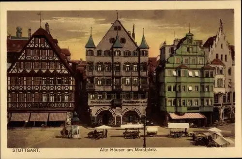 Ak Stuttgart am Neckar, Alte Häuser, Marktplatz