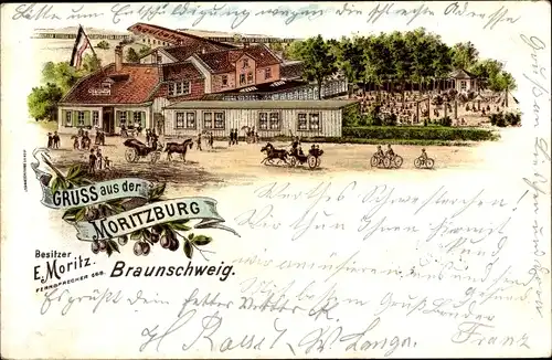 Litho Braunschweig in Niedersachsen, Etablissement Moritzburg, Kutschen