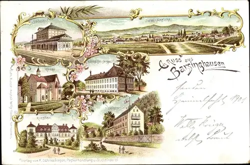 Litho Barsinghausen Deister, Bahnhof, Kloster, Kirche, Berginspektion, Deister Hotel, Totalansicht 