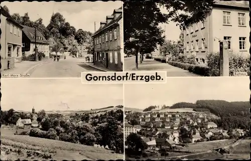 Ak Gornsdorf im Erzgebirge, Karl Marx Straße, Rathaus, Ortsansichten