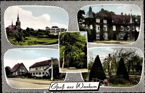 Ak Wankum Wachtendonk am Niederrhein, Schloss, Kreuz, Ortsansicht