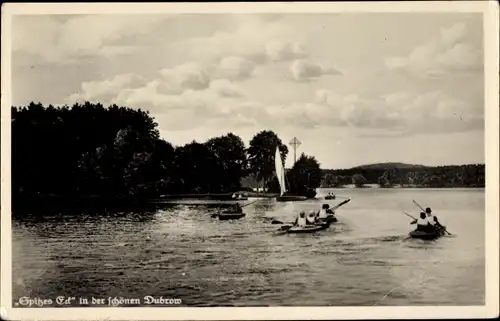 Ak Gräbendorf Heidesee Brandenburg, Spitzes Eck in der schönen Dubrow, Ruderboote