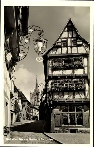 Ak Bad Wimpfen Neckar, Blick in die Salzgasse, Gasthaus Feyerabend, Fachwerk