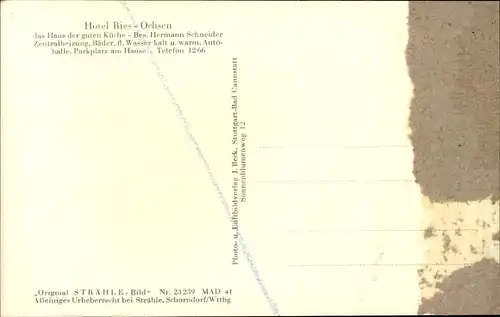 Ak Offenburg in Baden Schwarzwald, Gesamtansicht, Hotel Ries-Ochsen