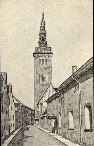 Ak Tallinn Estland, Ritterstraße mit St Nikolaikirche, Glockenturm