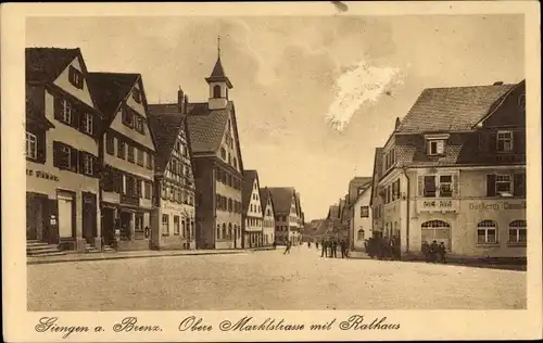 Ak Giengen Brenz BW, Obere Marktstraße mit Rathaus, Bäckerei
