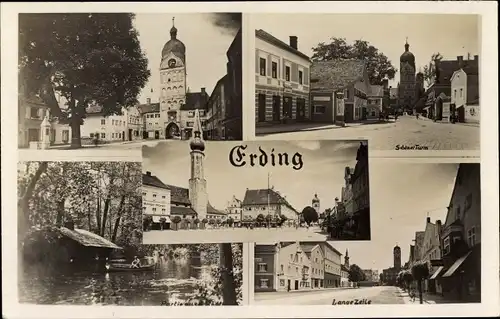 Ak Erding in Oberbayern, Schöner Turm, Lange Zeile, Markt, Tor