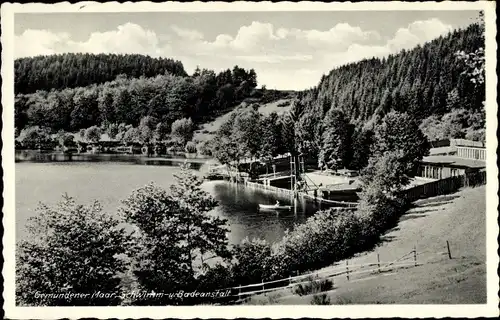 Ak Gemünden Daun in der Eifel Rheinland Pfalz, Gemündener Maar, Schwimm- und Badeanstalt