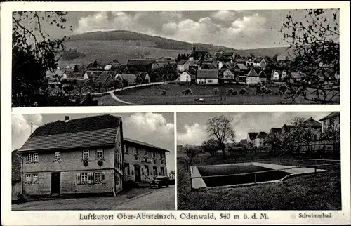 Ak Ober Abtsteinach im Odenwald, Gasthaus zur Rose v. Leonhard Hintenlang, Schwimmbad, Panorama