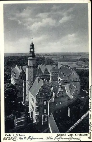 Ak Oleśnica Oels Schlesien, Schloss vom Kirchturm gesehen, Umgebungspanorama