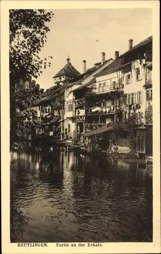 Ak Reutlingen in Baden Württemberg, Echatz, Wohnhäuser am Flussufer