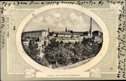 Präge Passepartout Ak Waldheim in Mittelsachsen, Königliche Strafanstalt, Gesamtansicht