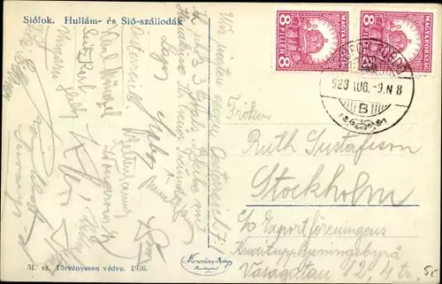 Ak Siofok Fock Ungarn, Wasserpartie, Gebäude, Ruderboote