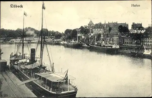 Ak Lübeck in Schleswig Holstein, Hafenpartie, Dampfer