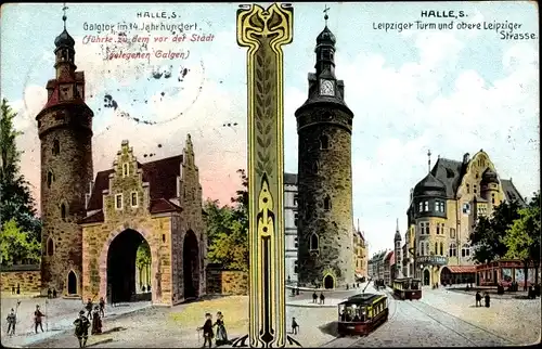 Ak Halle an der Saale, Historisches Bild der Stadt, Galgtor, Leipziger Tor und Straße