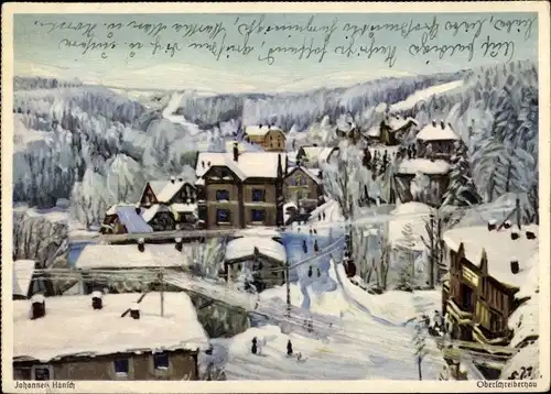 Künstler Ak Hänsch, Johannes, Szklarska Poręba Schreiberhau Riesengebirge Schlesien, Stadt im Winter