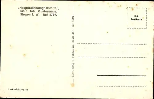 Ak Siegen in Westfalen, Hauptbahnhofsgaststätte, Inh. Joh. Guntermann, Innenansicht