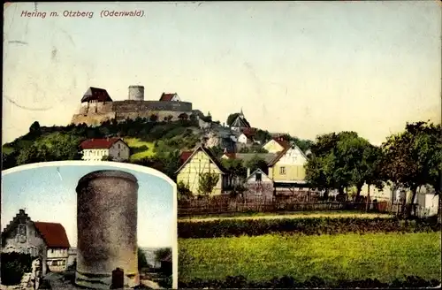 Ak Hering Otzberg im Odenwald, Totalansicht vom Ort, Burg, Turm