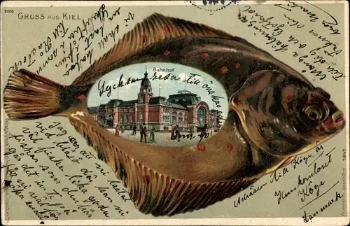 Präge Flunder Passepartout Litho Kiel in Schleswig Holstein, Bahnhof