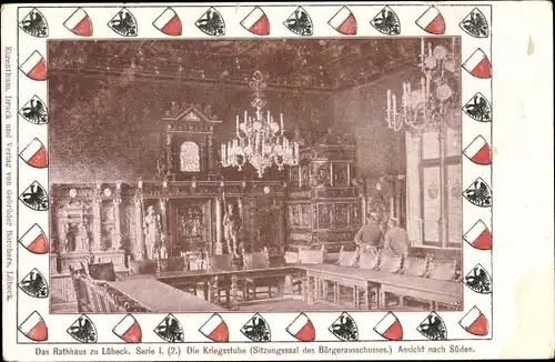 Passepartout Ak Lübeck in Schleswig Holstein, Rathaus, Kriegsstube, Sitzungssaal