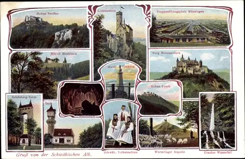 Ak Lichtenstein Baden Württemberg, Lichtenstein, Hohenneuffen, Schloss Grafeneck